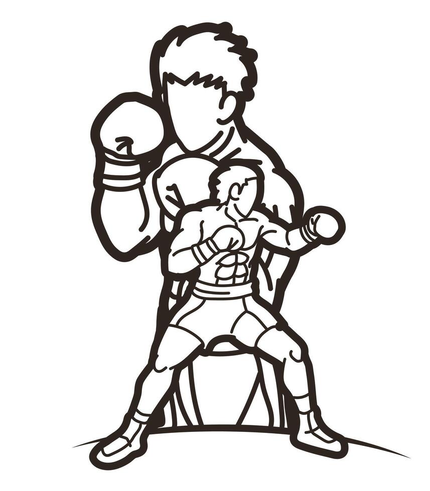 Boxer Boxing Sport Mix Outline Kickboxing Action Cartoon Graphic vector