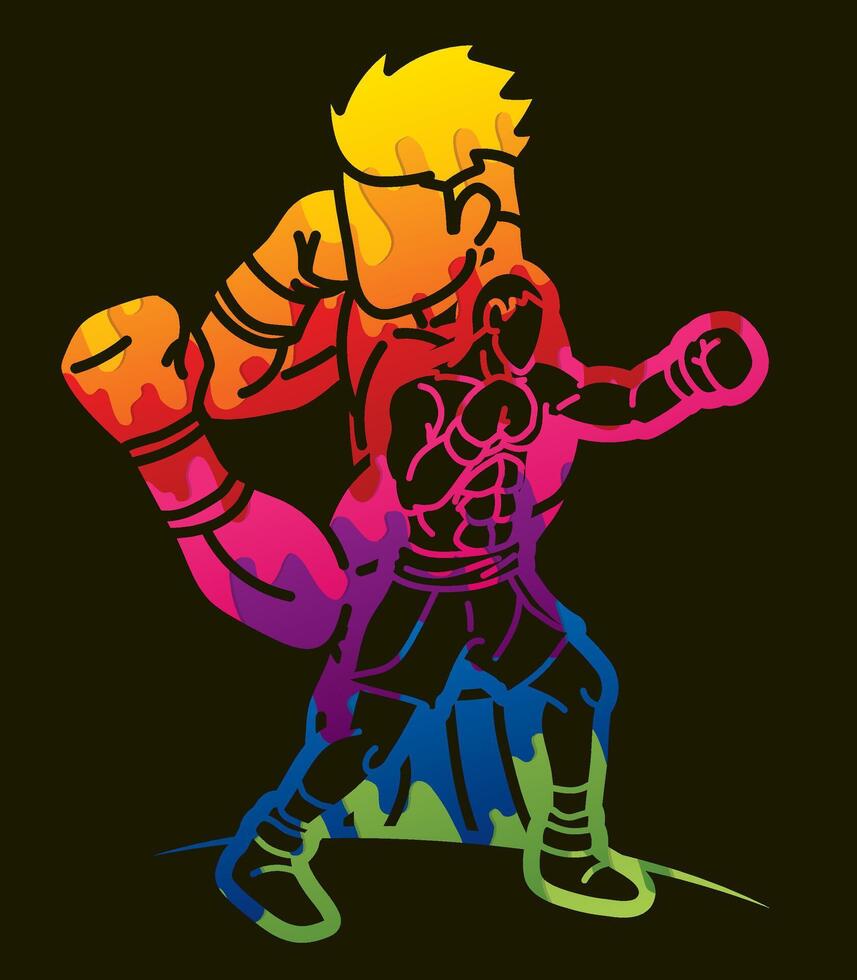 Colorful Graffiti Fighter Boxing Sport Boxer Men Fighting Punching Mix Action Cartoon Graphic vector
