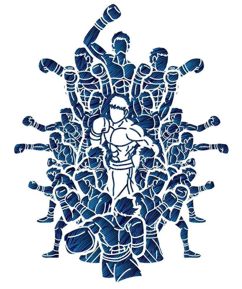 Group of Boxer Boxing Sport Mix Kickboxing Action vector