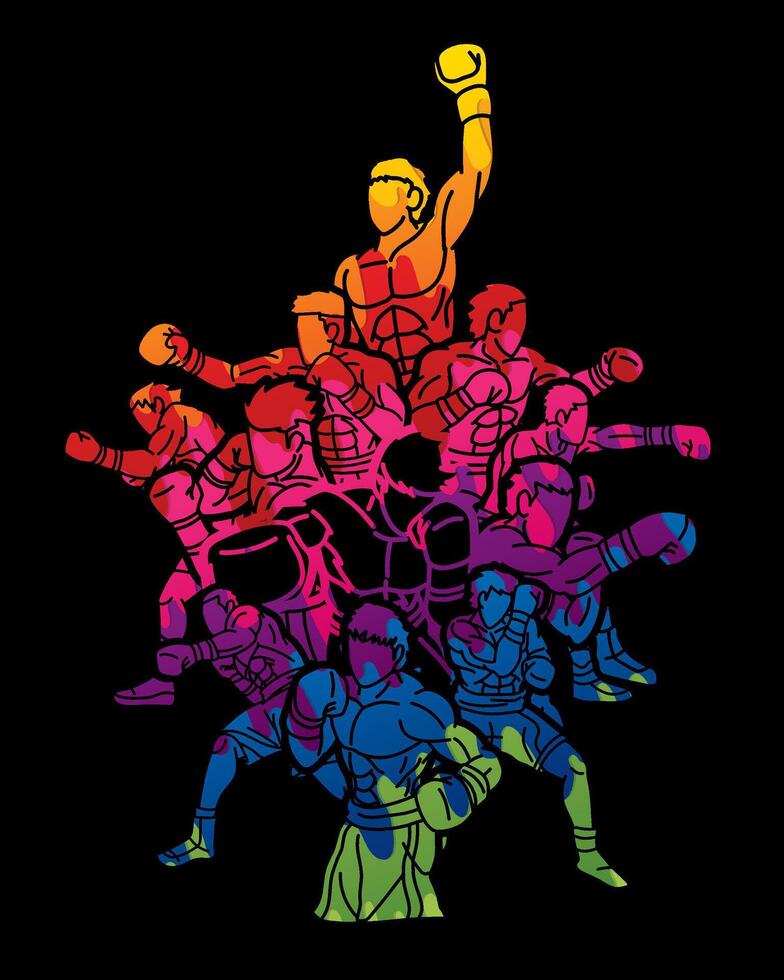 Graffiti Group of Boxer Boxing Sport Mix Kickboxing Action Cartoon Graphic vector