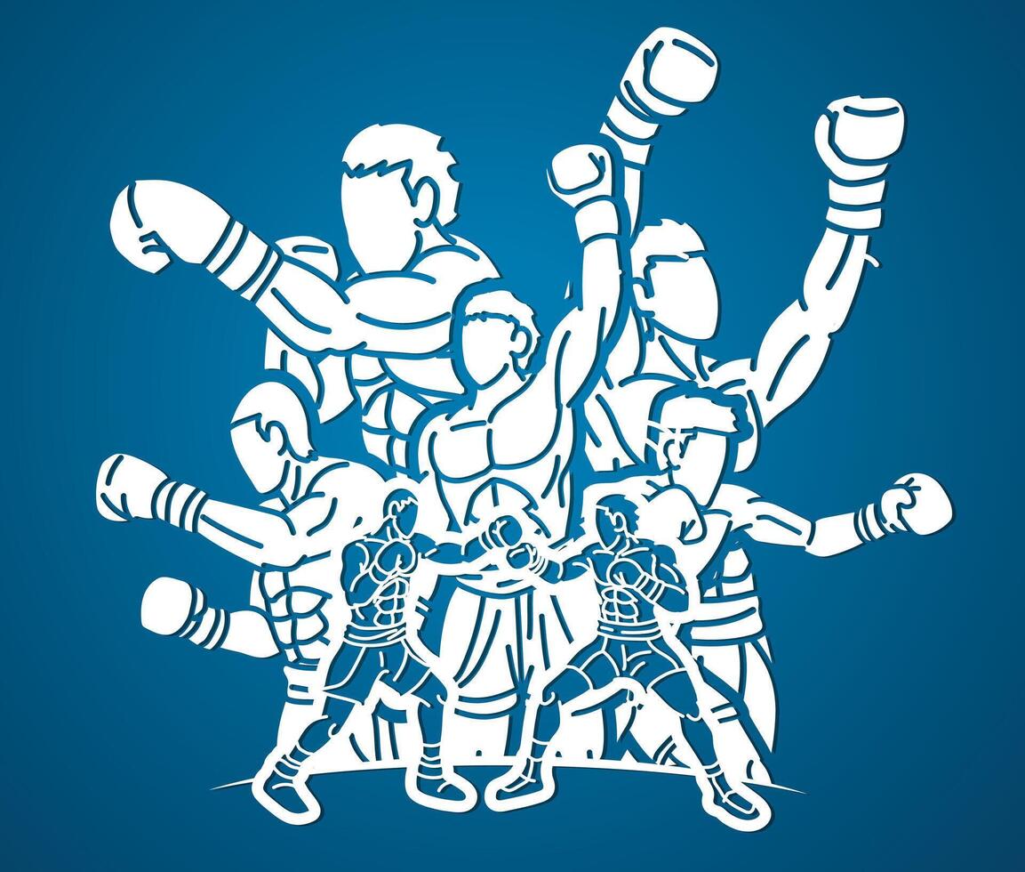 Shadow Group of Fighter Boxing Sport Boxer Men Fighting Punching Mix Action Cartoon Graphic vector