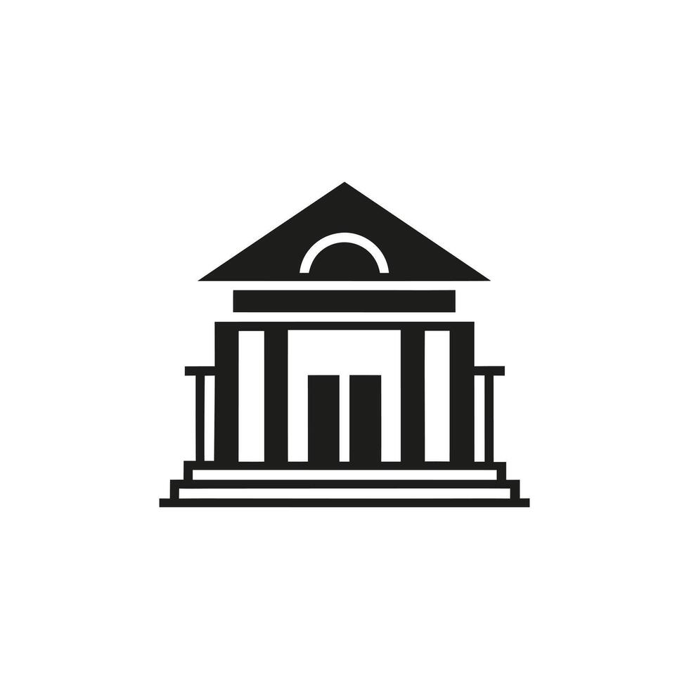 Black and White Icon of a Classical Bank Building with Columns and Steps vector