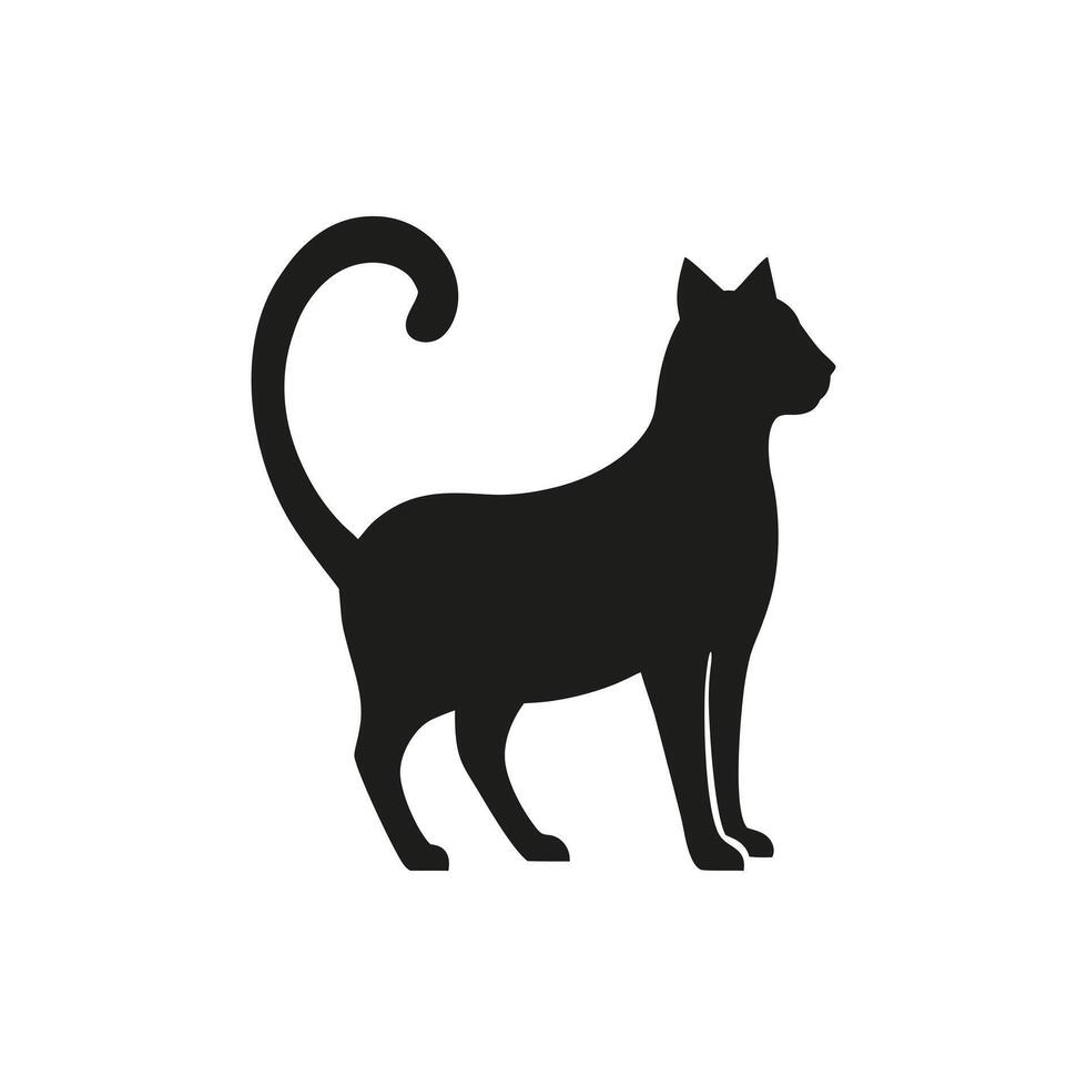Silhouette of a Standing Cat with Curled Tail on a White Background vector