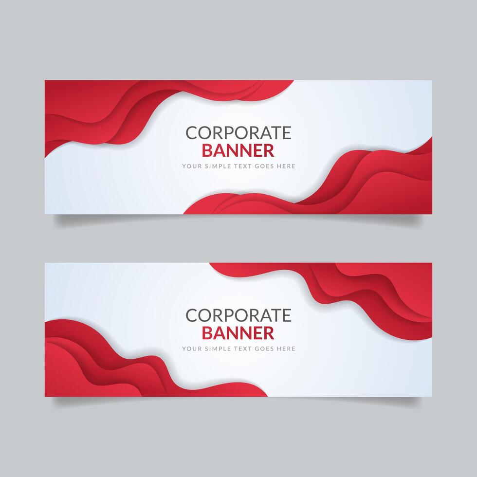 Corporate banner templates with red wavy paper background. - . vector
