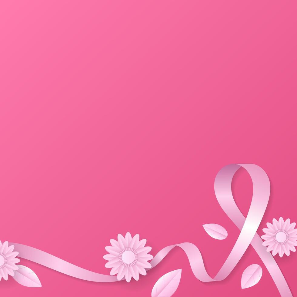 Pink ribbon on a floral background. - . vector