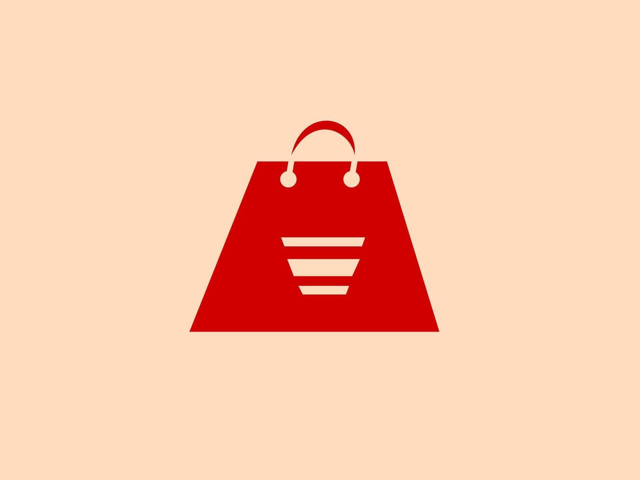 simplified red shopping bag icon against a light peach or cream background vector