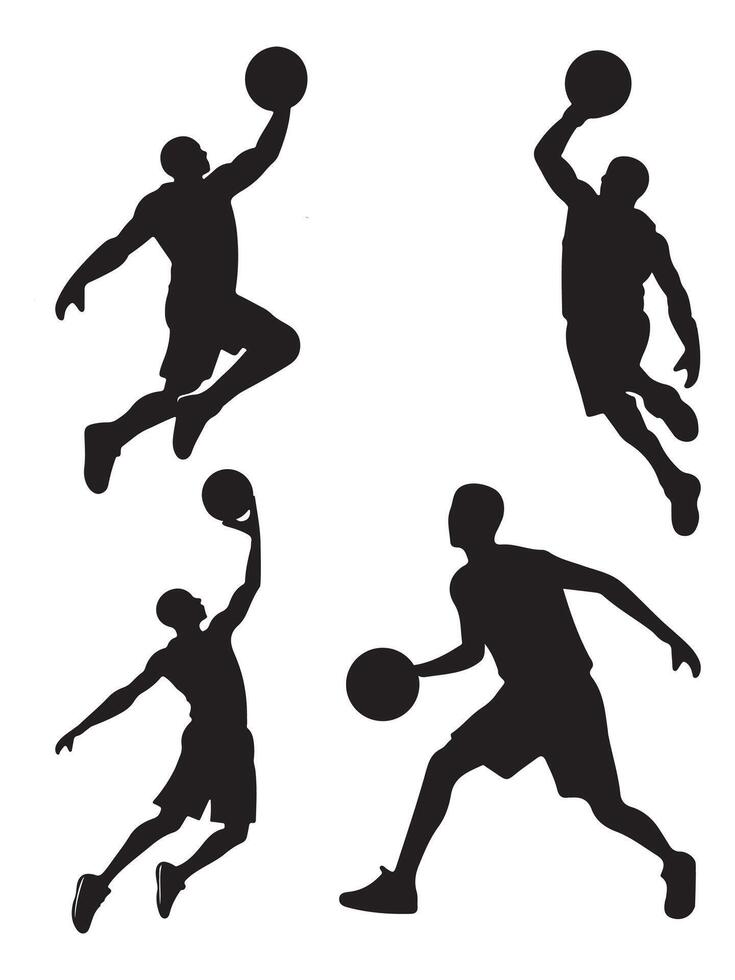 basketball players background silhouette set vector