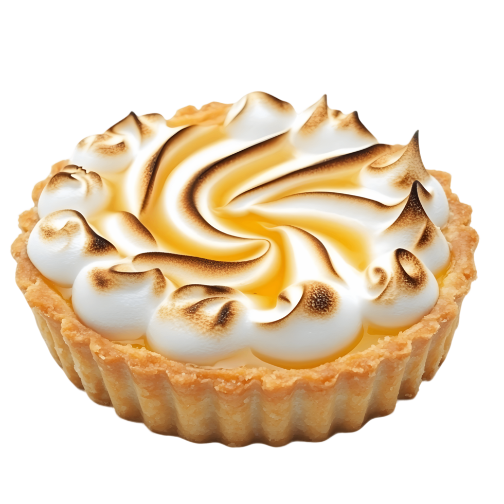 A lemon tart with a flaky crust and meringue topping png