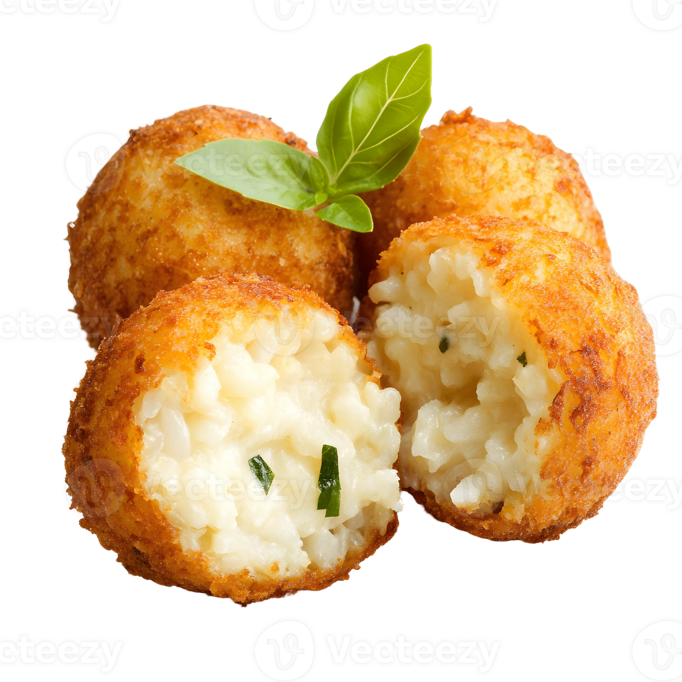 Crispy arancini balls filled with rice and cheese png
