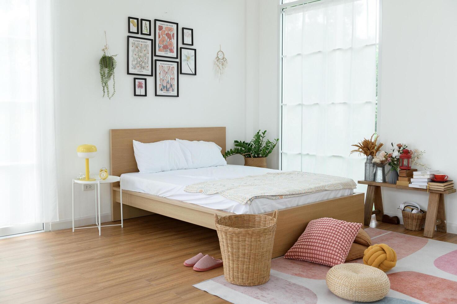 Cozy Bedroom With a Minimalistic Design and Natural Light in a Tranquil Setting photo