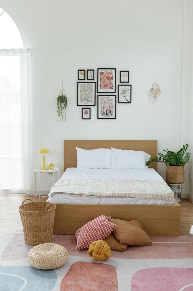 Cozy Bedroom With a Minimalistic Design and Natural Light in a Tranquil Setting photo