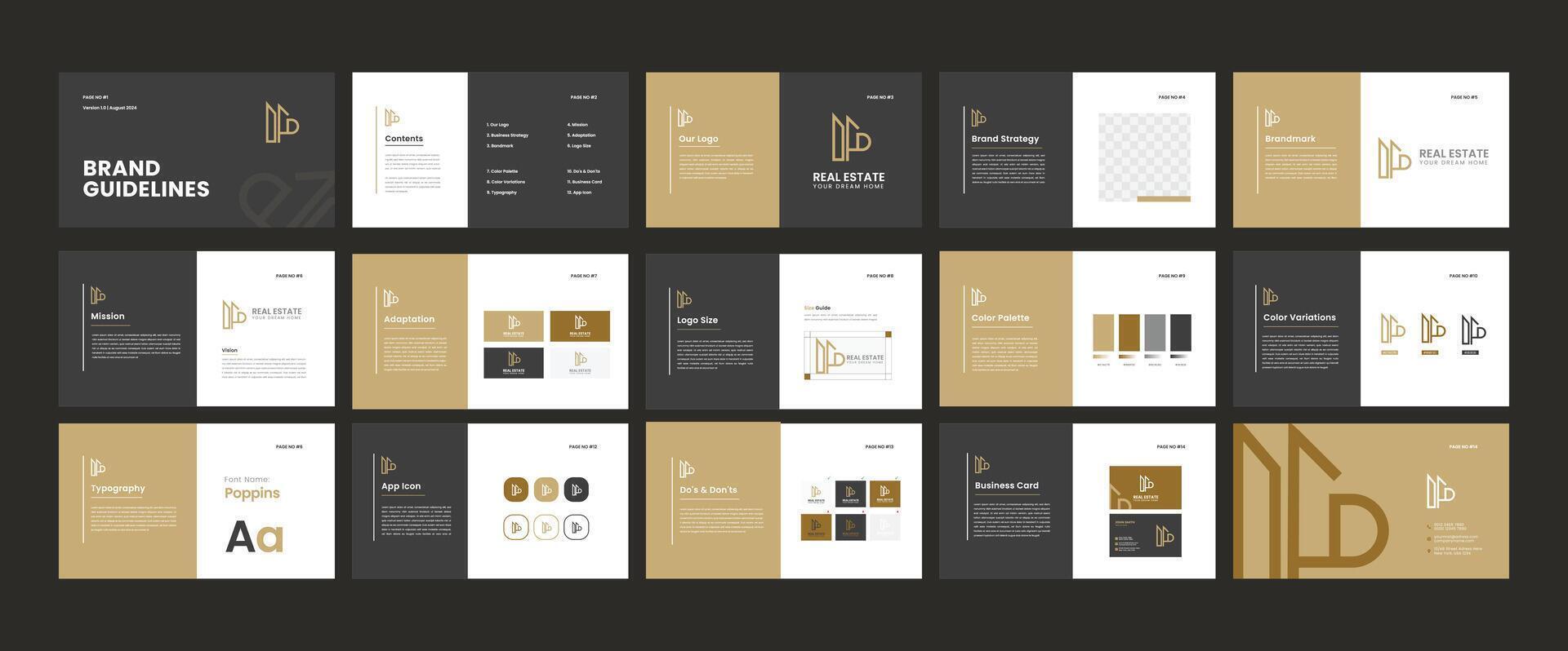 Real Estate Brand Guidelines Template, Elegant, Editable vector