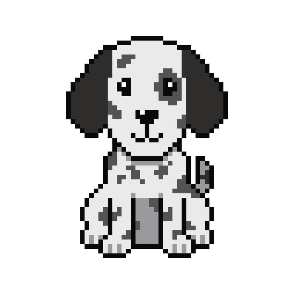 Pixel art cute dalmatian dog in retro style vector