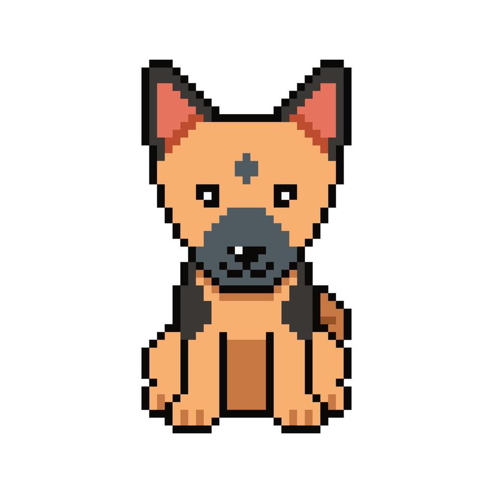 Pixel art german shepherd dog in retro style vector