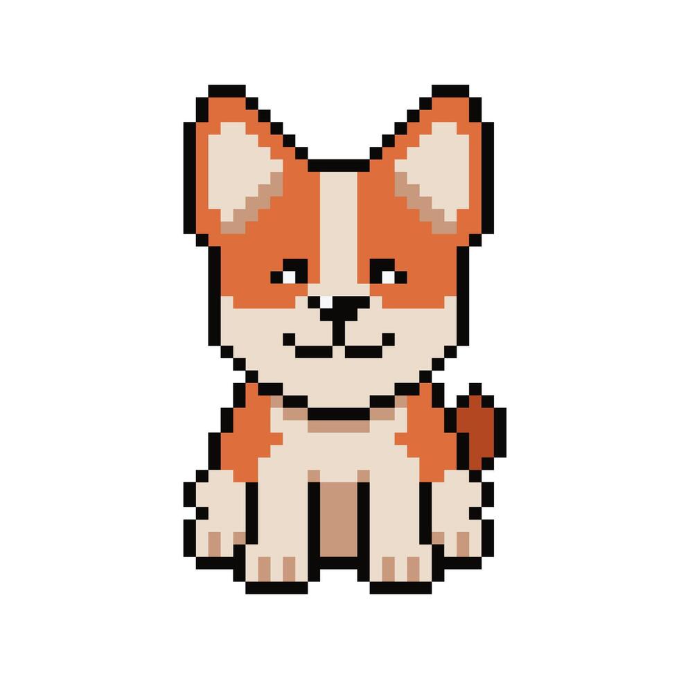 Pixel art cute corgi dog in retro style vector