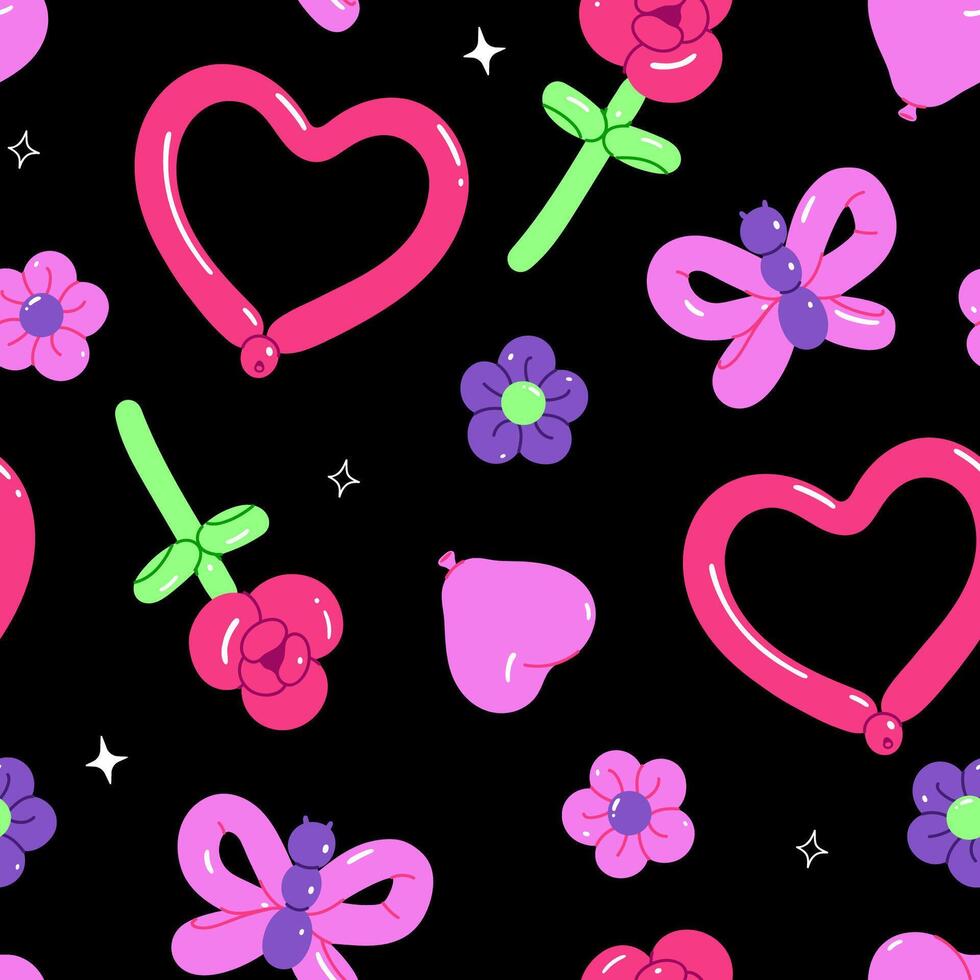 Seamless pattern with figures from balloons on a black background. graphics. vector