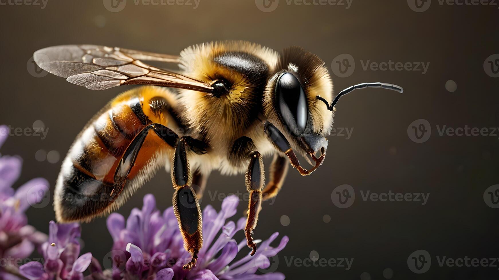 Honeybee in Flight Macro Photography photo