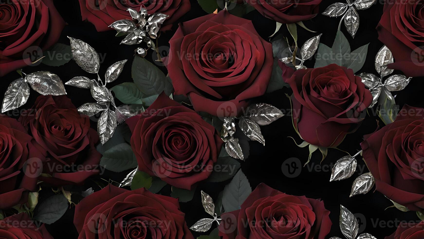 Dark Red Roses Gothic Wedding Decor Silver Leaf Accents photo