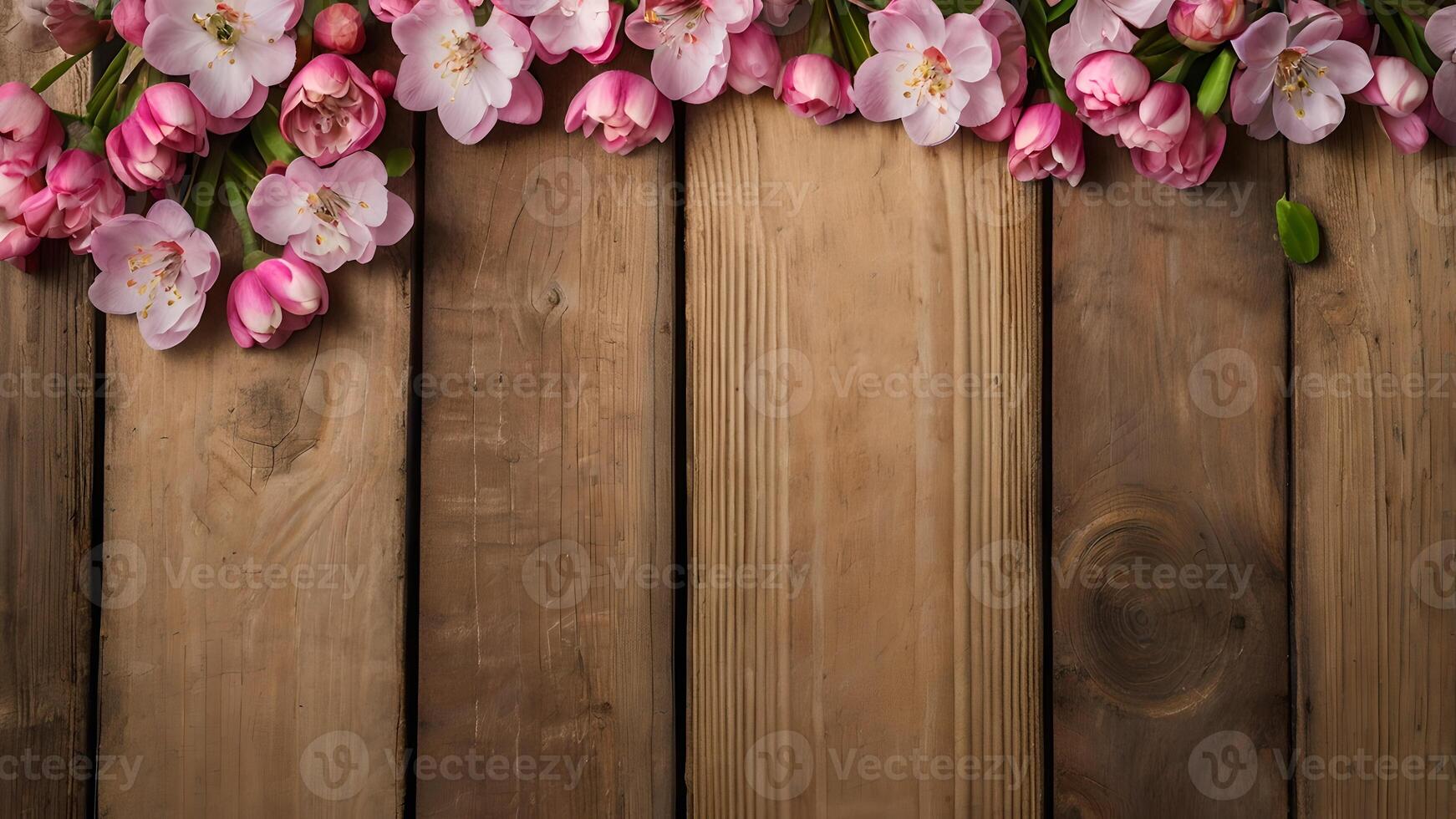 Spring Blossoms on Rustic Wooden Background photo