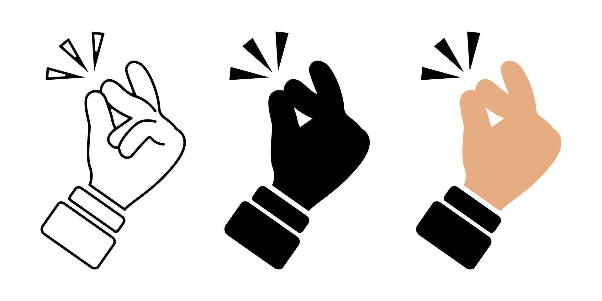 Finger snap icon set, Easy icon. Finger snapping click flick hand gesture sign. vector