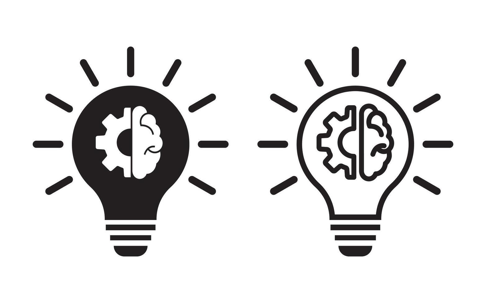 Innovation editable stroke and solid web icon set. set of light bulb with brain, wheel gear, Innovation symbol isolated on white background. vector