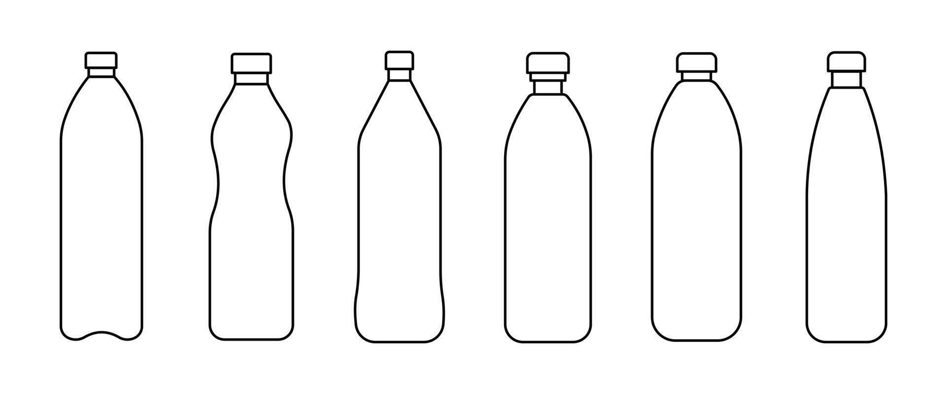Set of black bottle icons, Plastic bottle icon line style set. collection for a Container water bottle sign. PET bottle plastic isolated on white background. vector