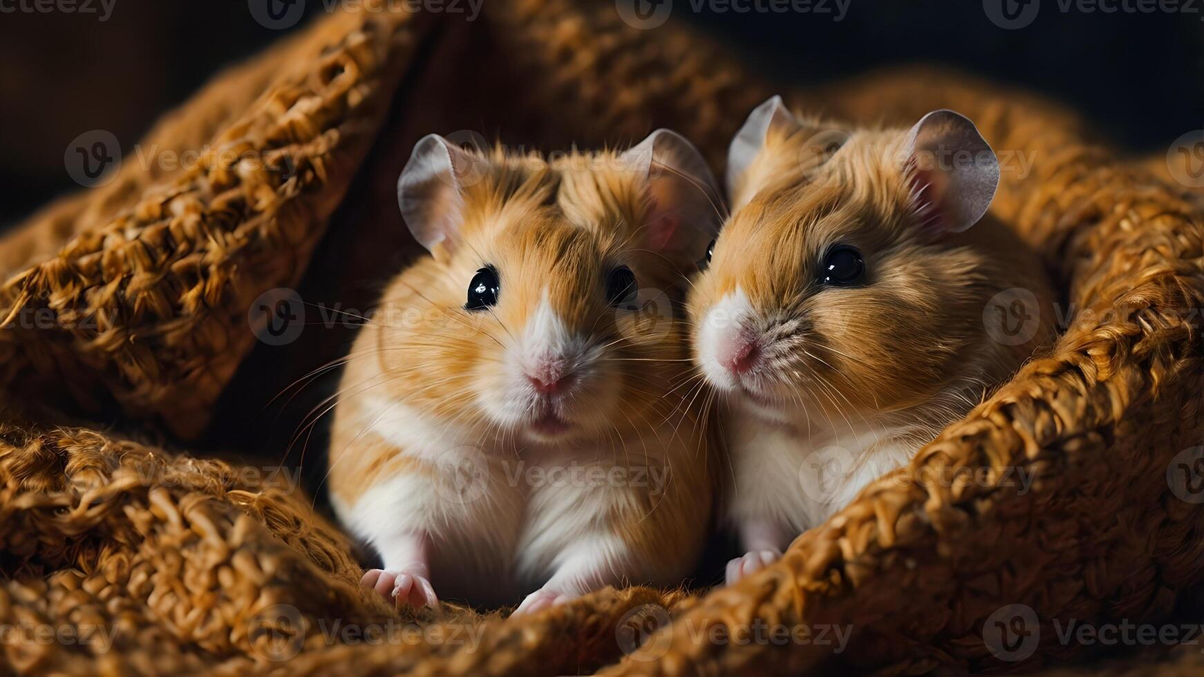 Adorable Hamsters Snuggling Together for Warmth Under a Blanket photo