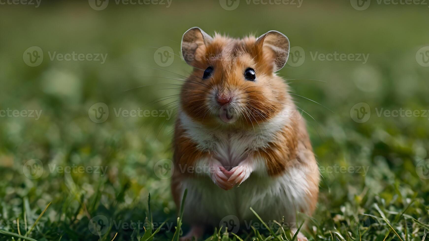 Curious Hamster on a Green Grassy Field photo