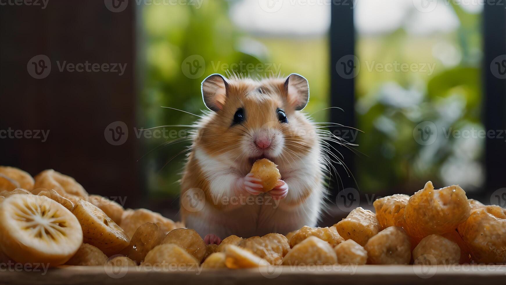 Adorable Hamster Enjoying a Delicious Snack with Soft Lighting photo