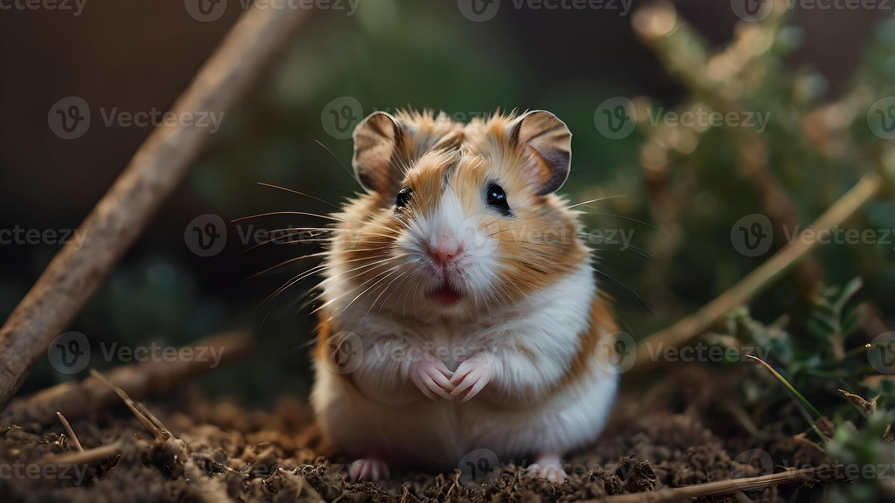 Adorable Hamster with Whiskers and Tiny Paws Posing in Nature photo