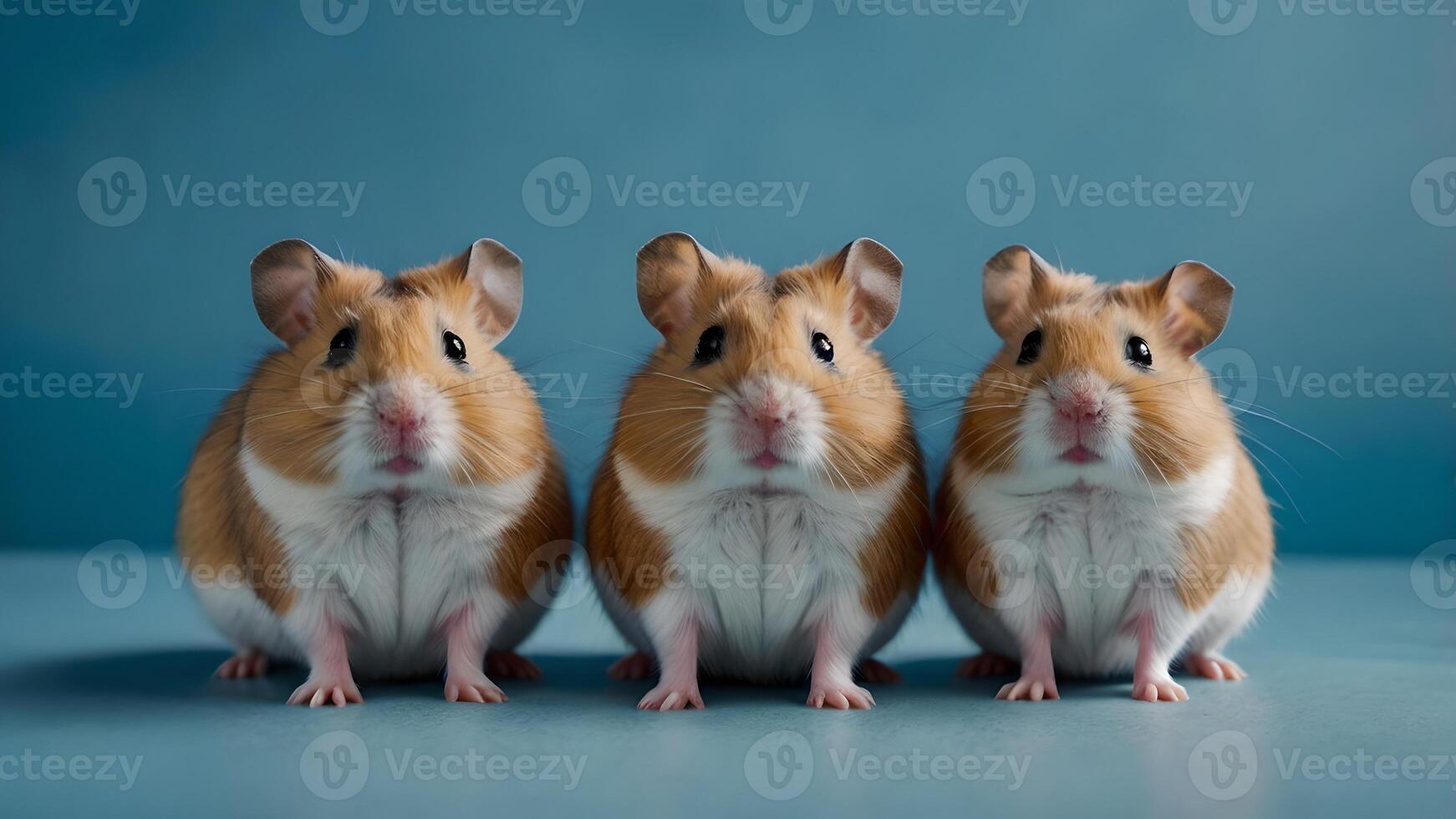 Adorable Hamsters Posing Against a Blue Background photo