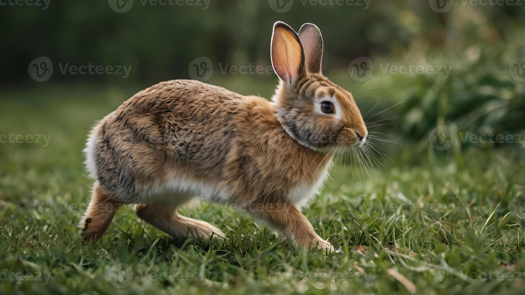 Bunny Rabbit Hopping Through Lush Green Grass photo