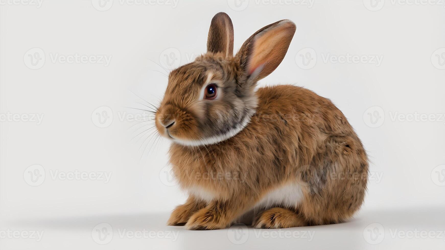 Adorable Brown Rabbit Sitting on a White Floor photo