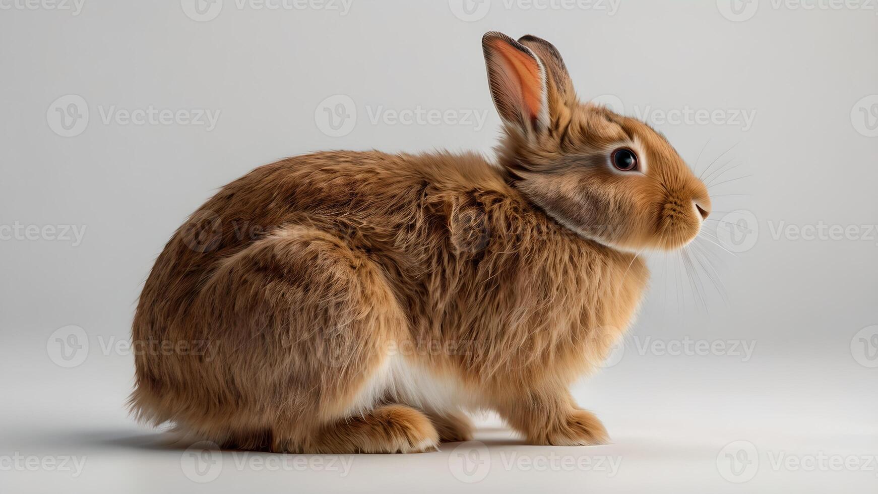 Adorable Brown Rabbit Sitting on a White Floor photo