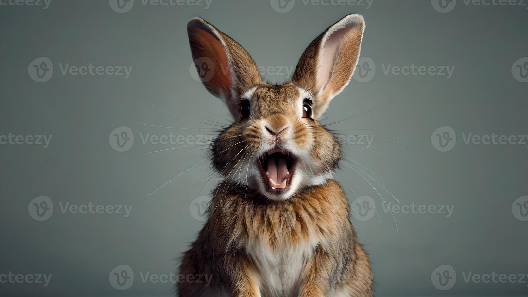 A Rabbit Shocked and Surprised with its Mouth Wide Open photo
