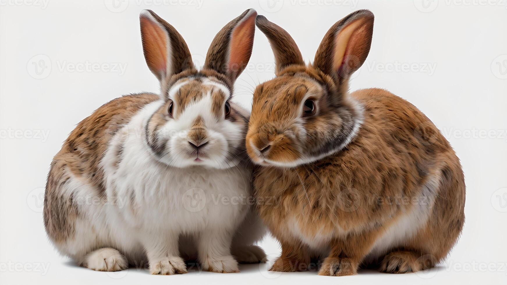 Two Brown Rabbits Sitting Side by Side on a White Background photo