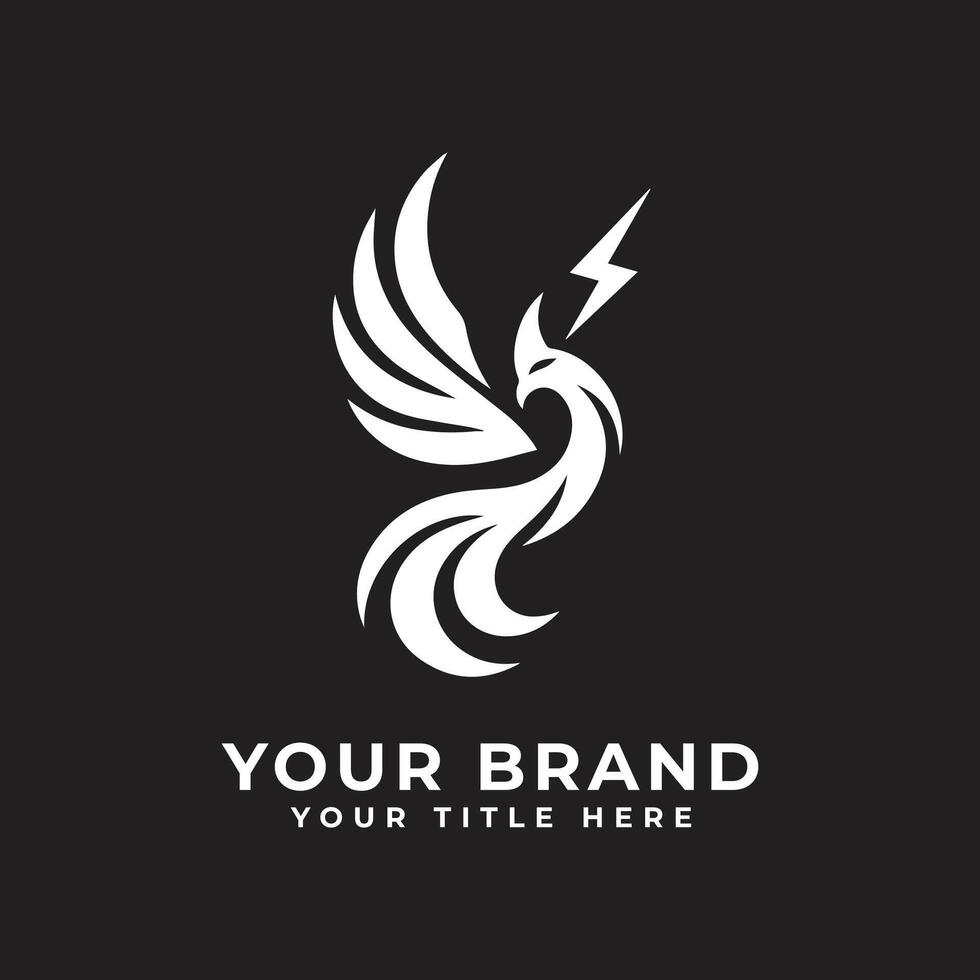 a black and white phoenix logo with a lightning bolt vector