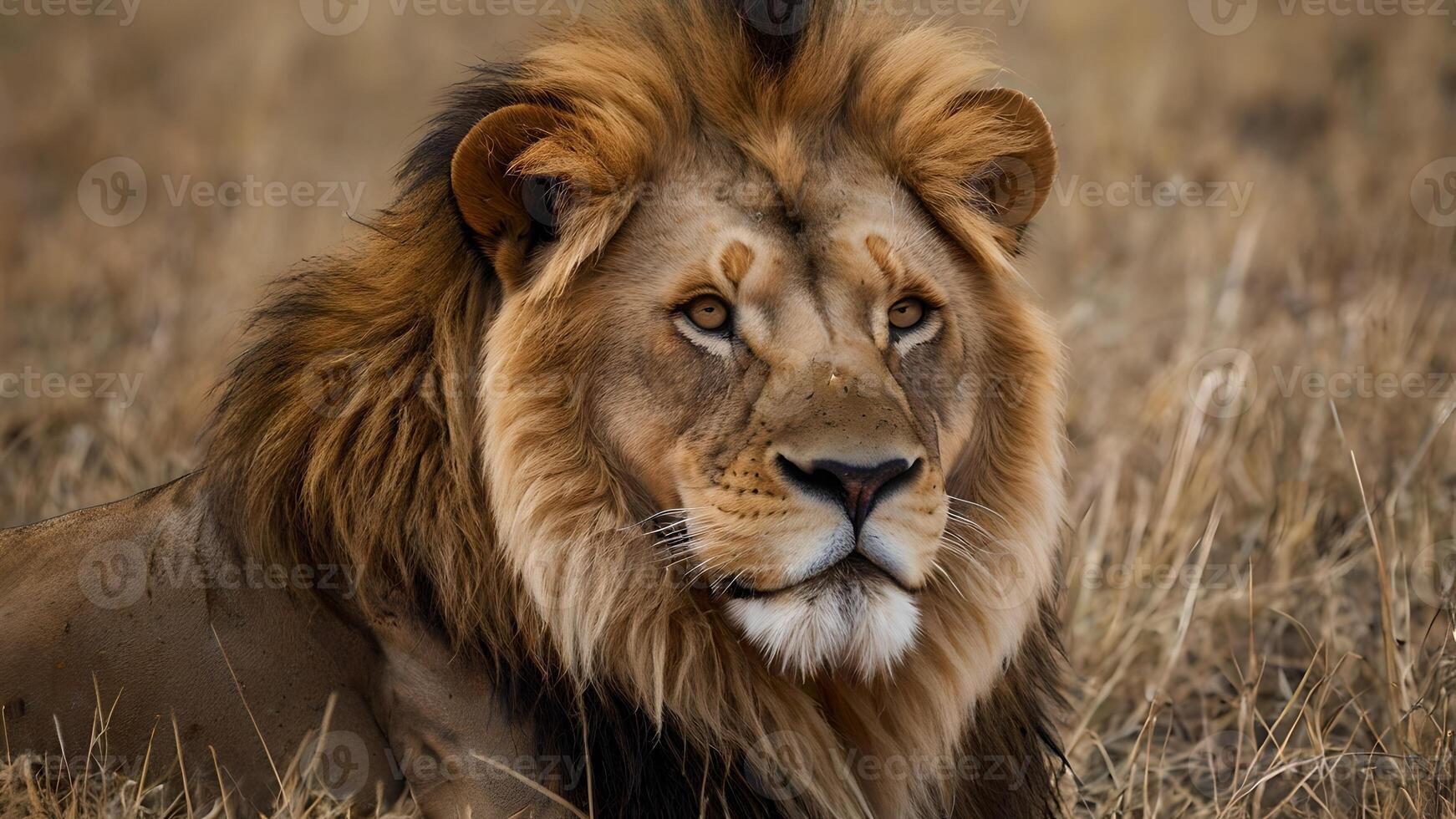 Majestic African Lion in Serengeti Grassland photo