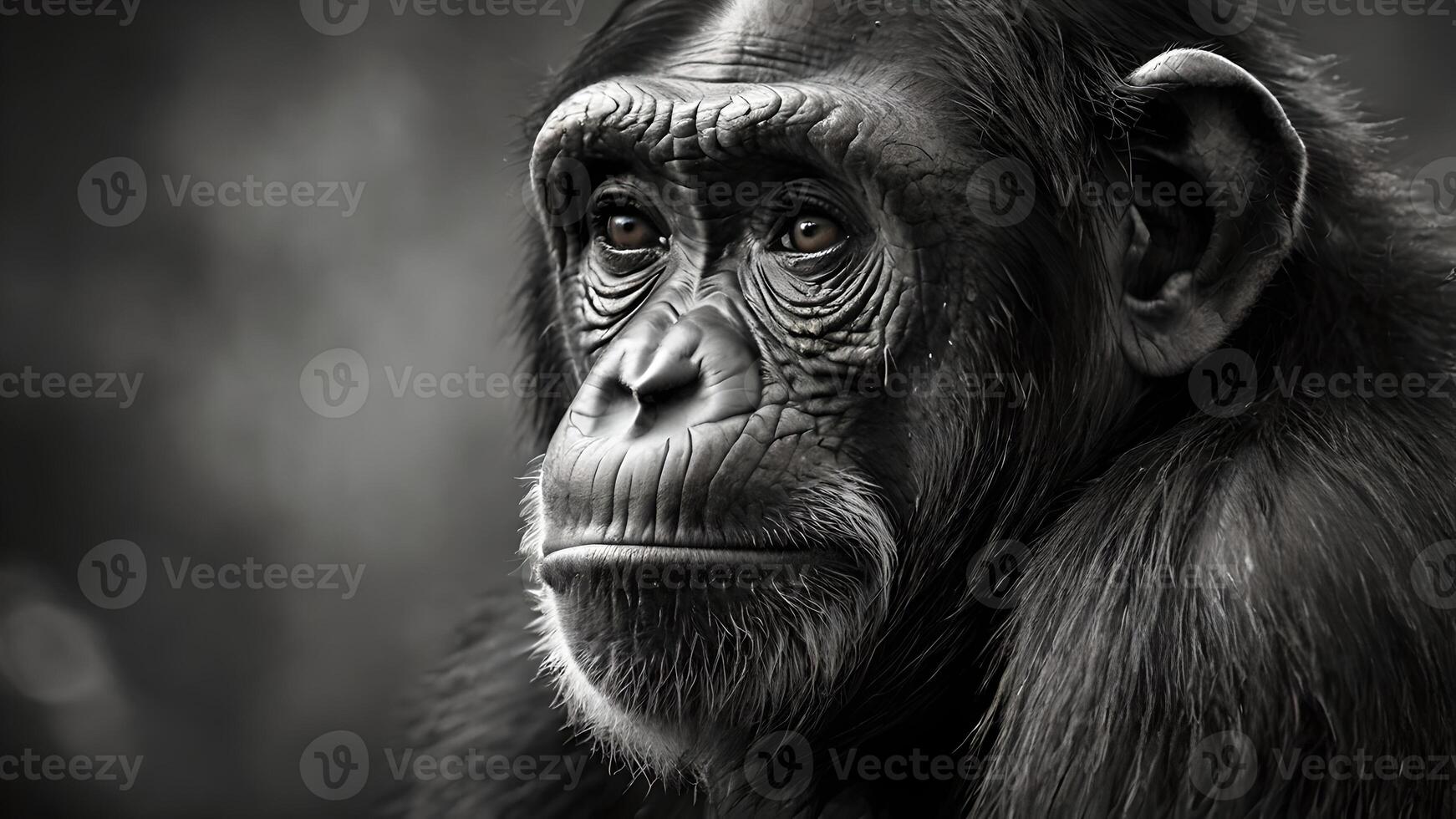Contemplative Chimpanzee Portrait Black and White photo