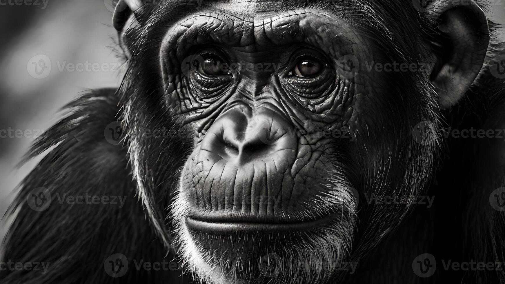 Contemplative Chimpanzee Portrait Black and White photo