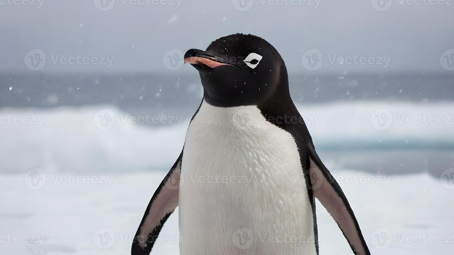Adelie Penguin in Antarctic Snowstorm photo