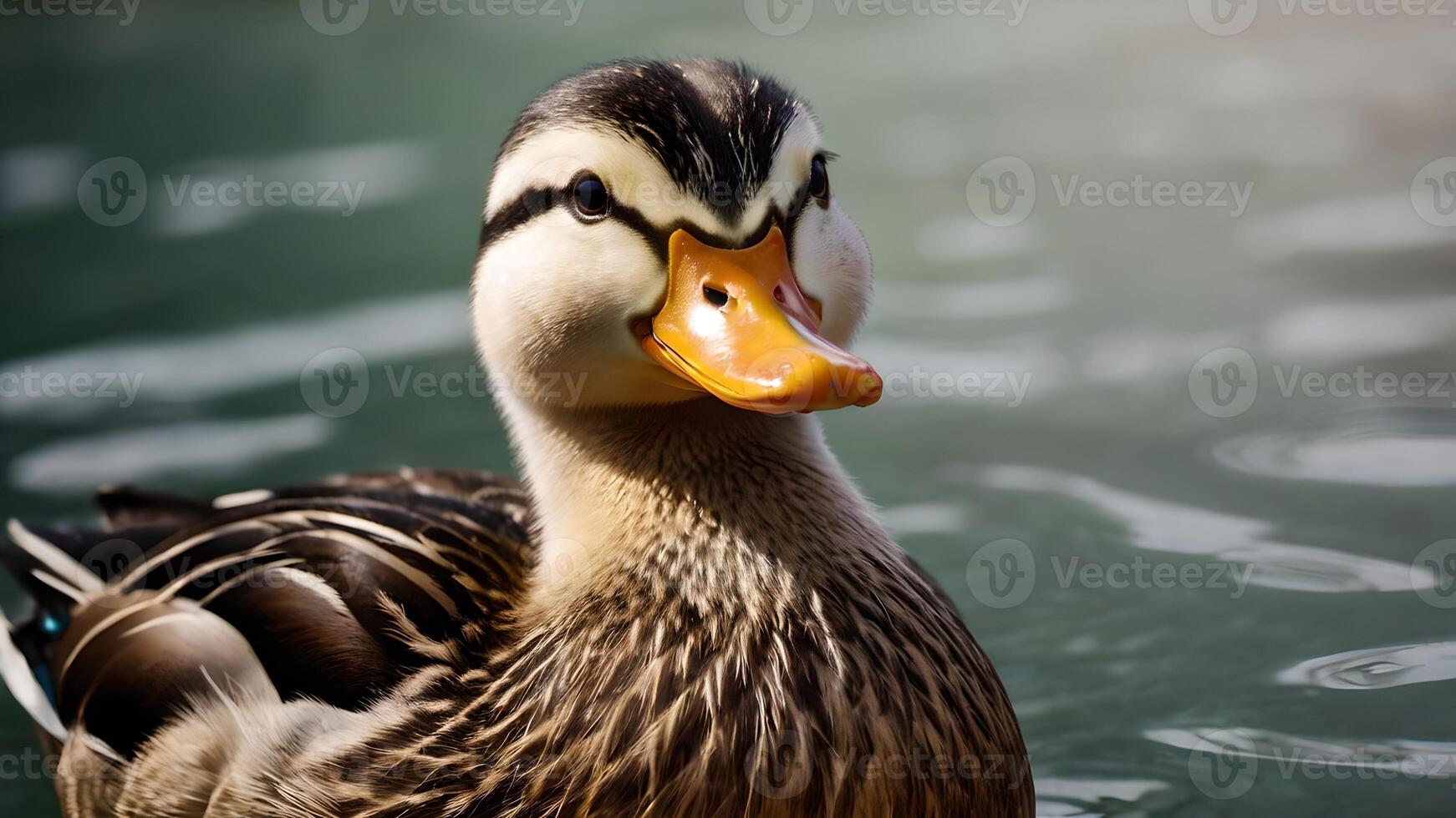 Happy Duckling Portrait in Calm Water photo