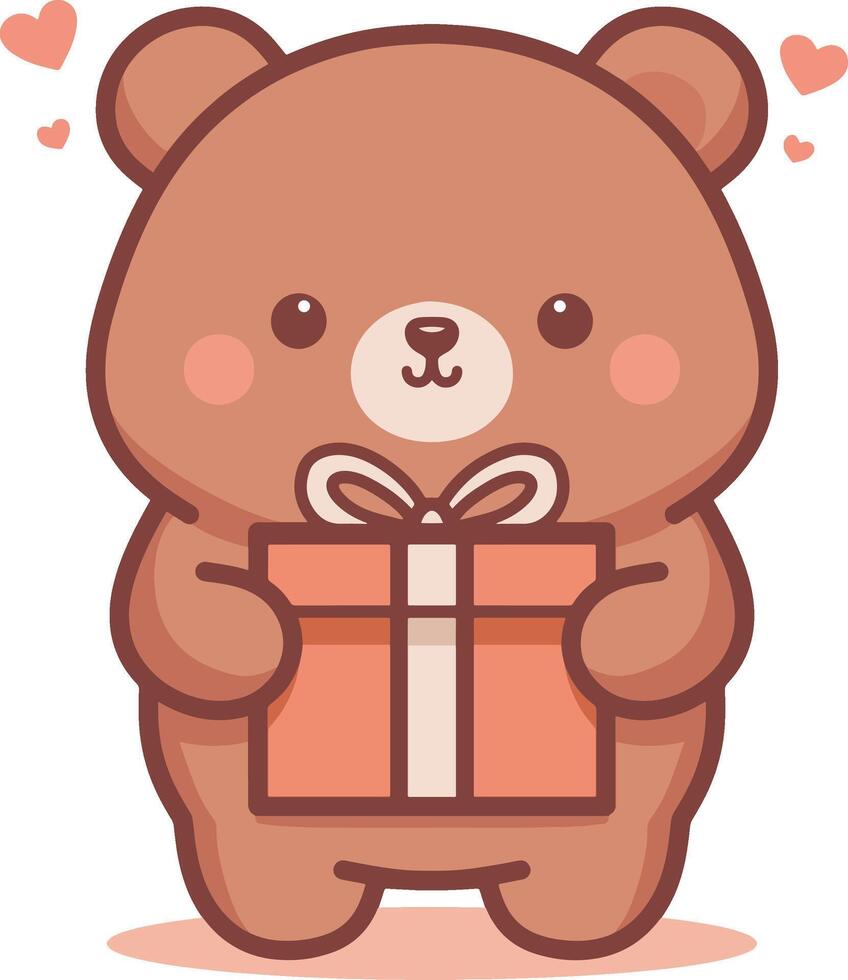 Cute bear hold gift cartoon illustration vector