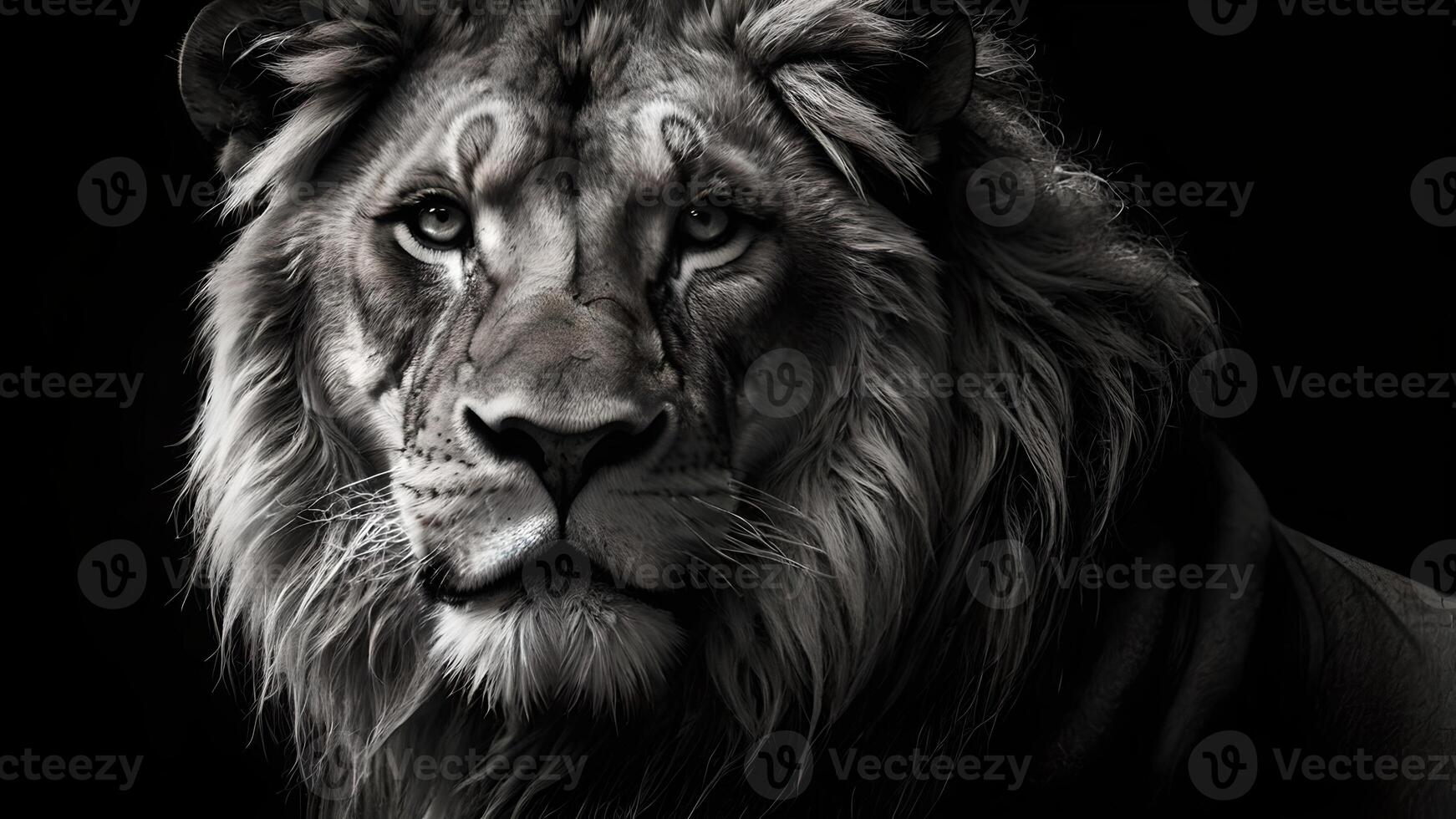 Majestic Black and White Lion Portrait photo
