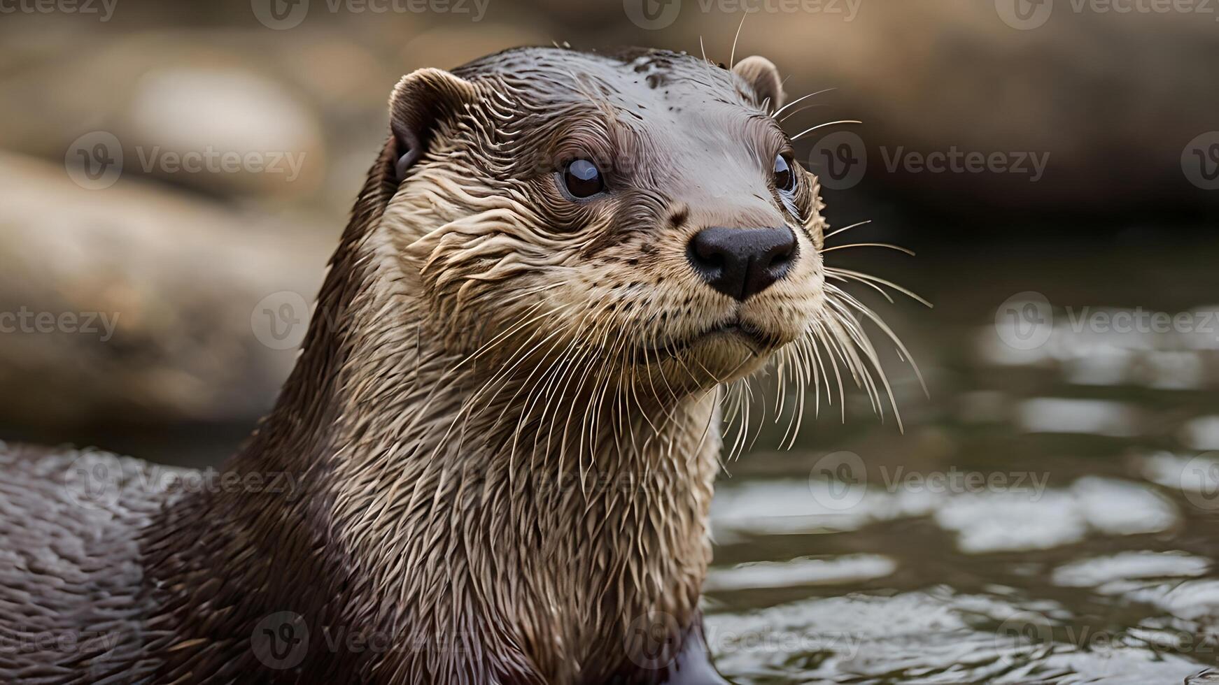 Majestic North American River Otter Portrait in Soft Focus photo