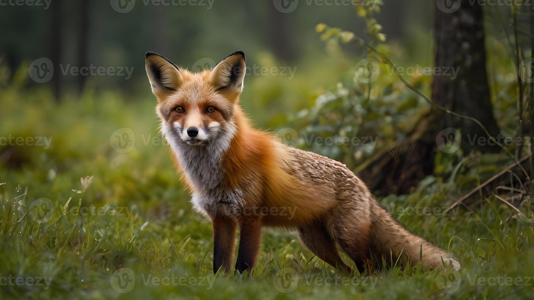Majestic Red Fox in Green Forest Meadow photo