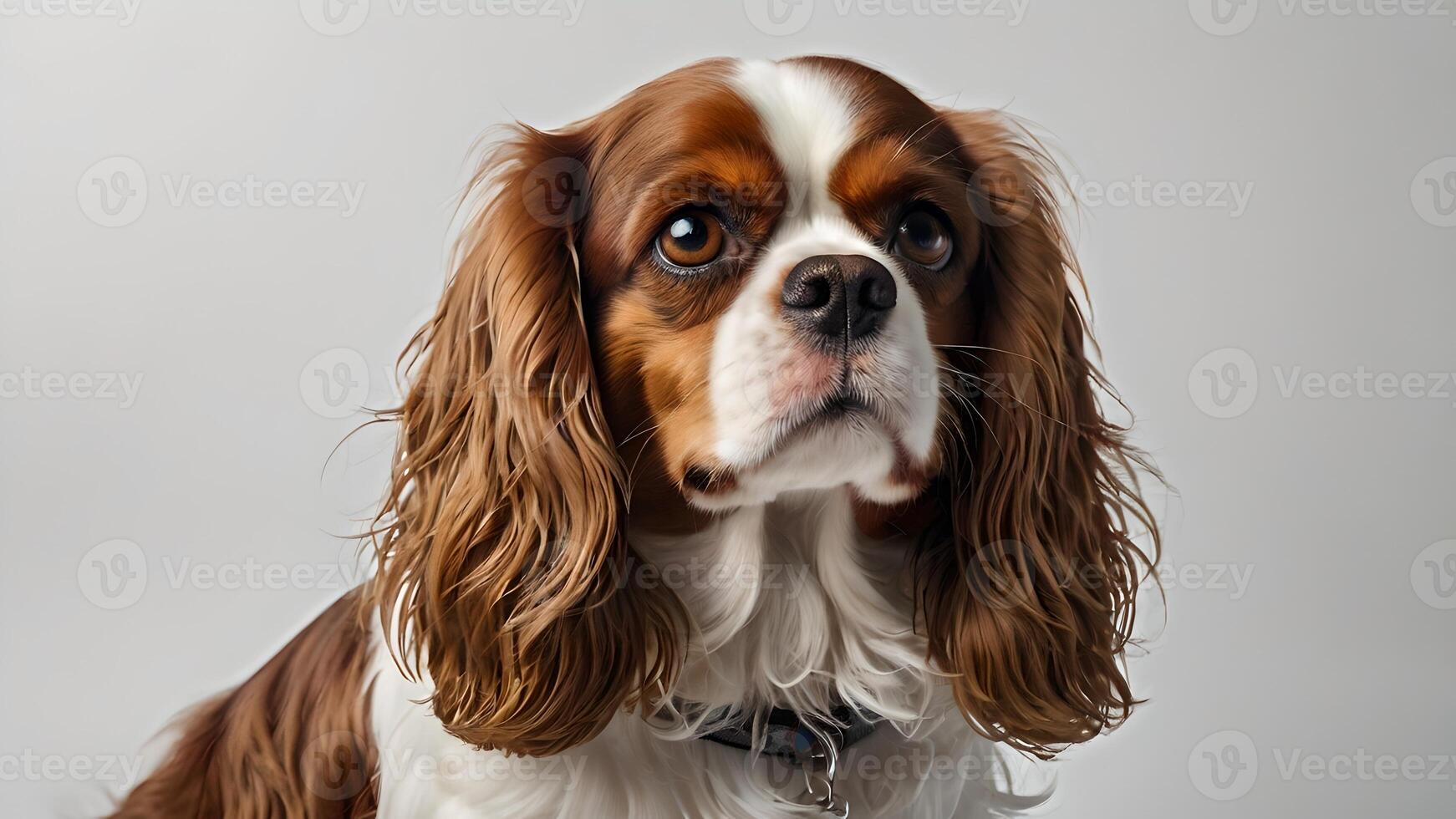 Adorable King Charles Spaniel Puppy Portrait Against White Background photo