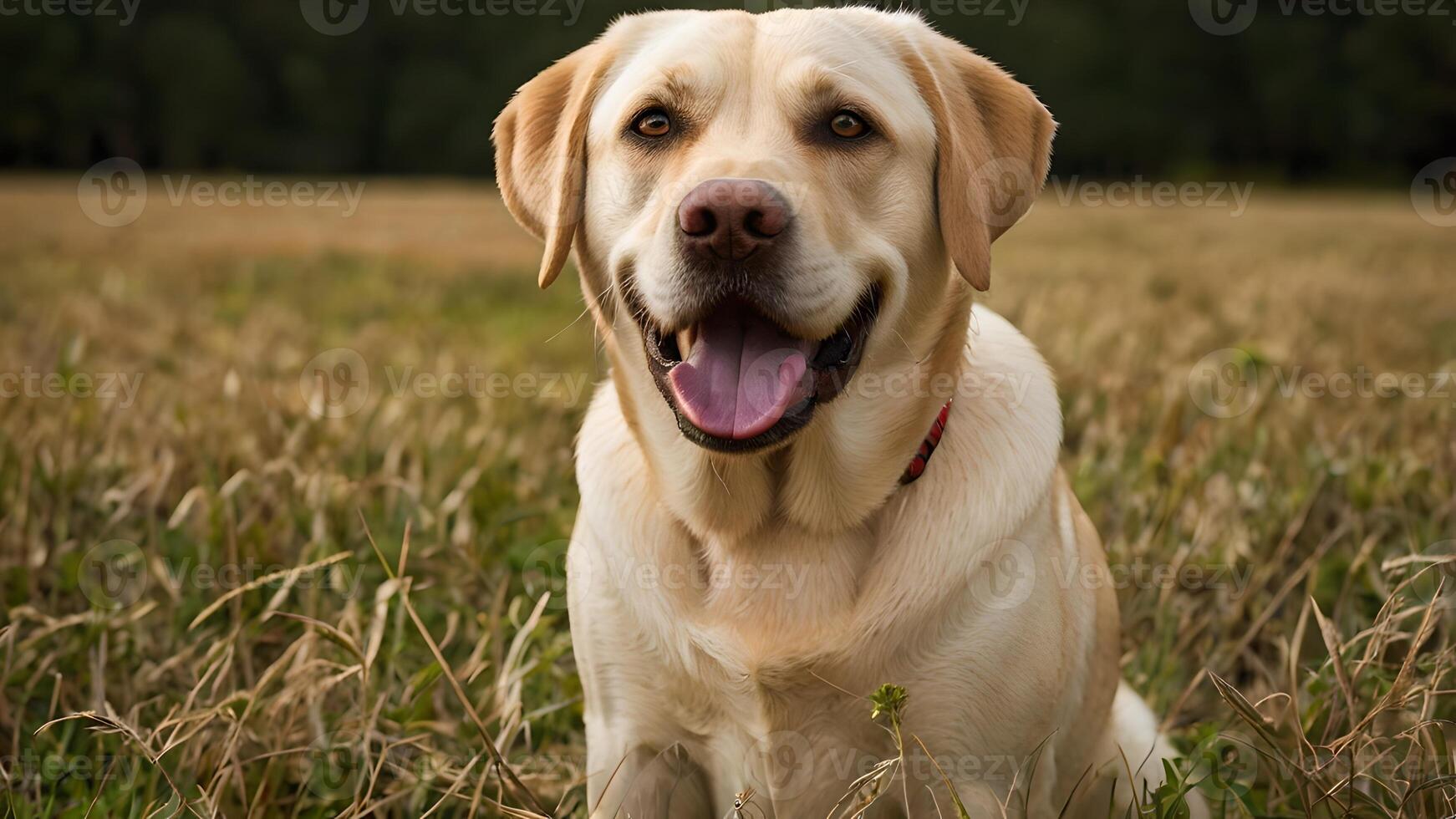 Happy Yellow Labrador Retriever in Autumn Field photo