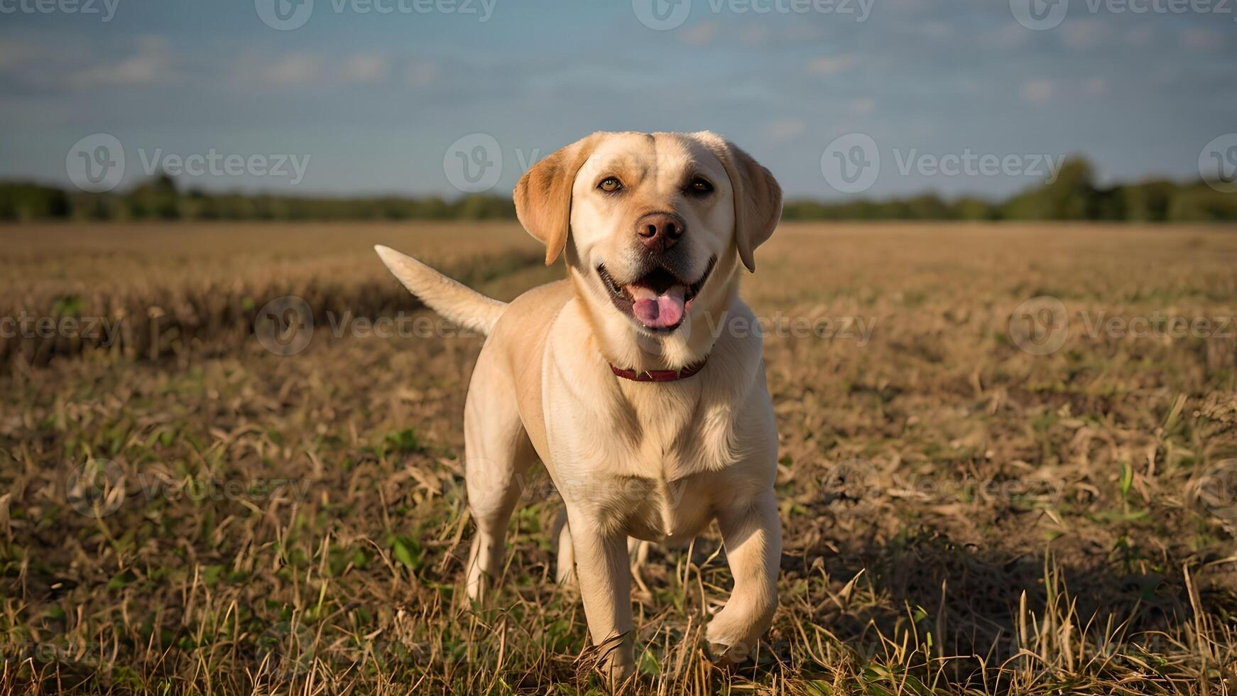 Happy Yellow Labrador Retriever in a Golden Field photo