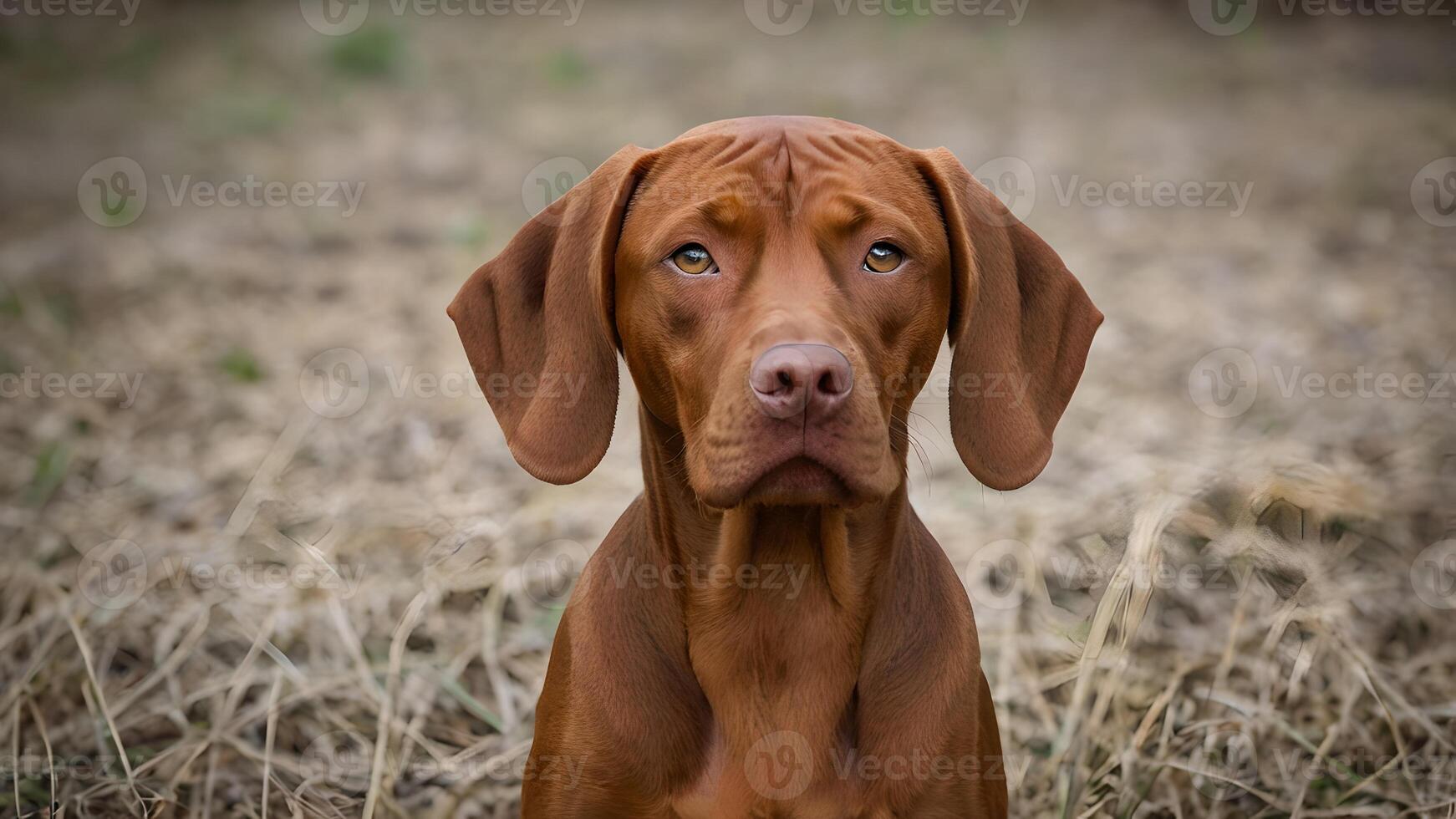 Calm Vizsla Puppy in Autumn Field photo